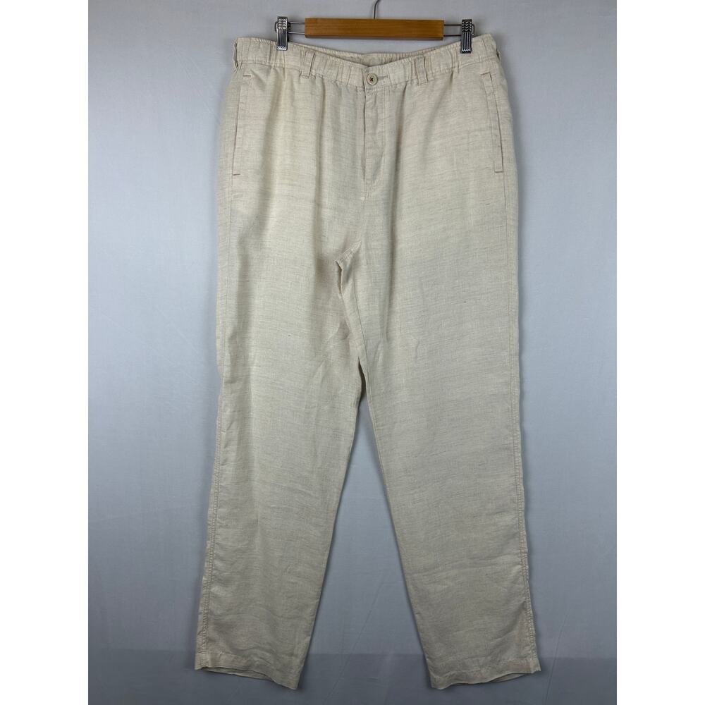 Tommy Bahama Relax Linen Pants Button Front Elastic Waist Cream Men's Size L